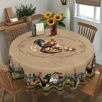 nappe polyester fleur coq campagne facile nettoyage rectangulaire pâques fête pastoral