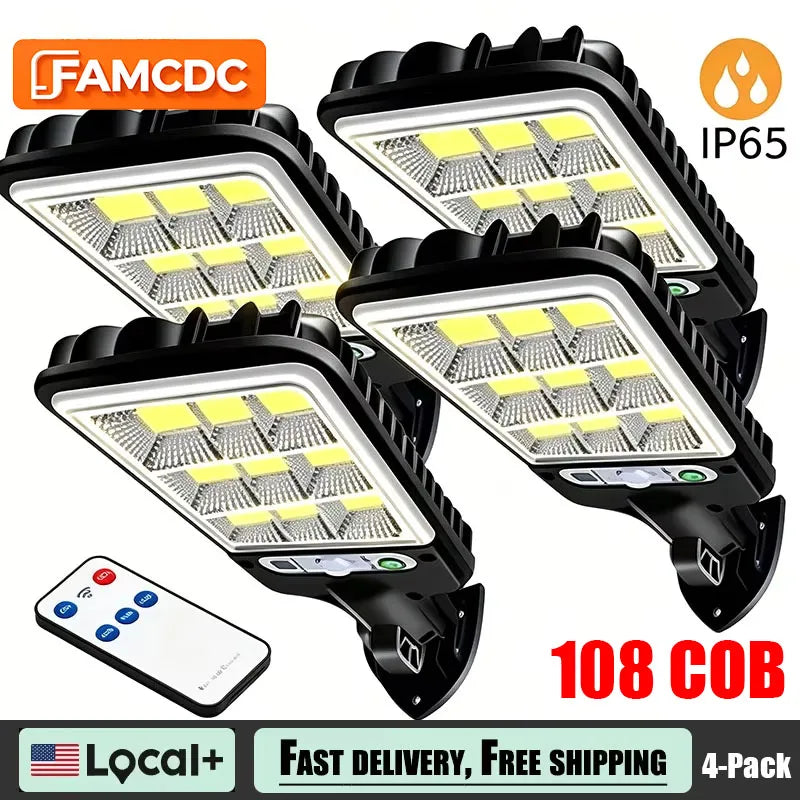 lampes solaires murales noires 108 led cob ip65 moderne télécommande capteur mouvement