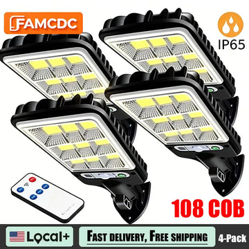 lampes solaires murales noires 108 led cob ip65 moderne télécommande capteur mouvement