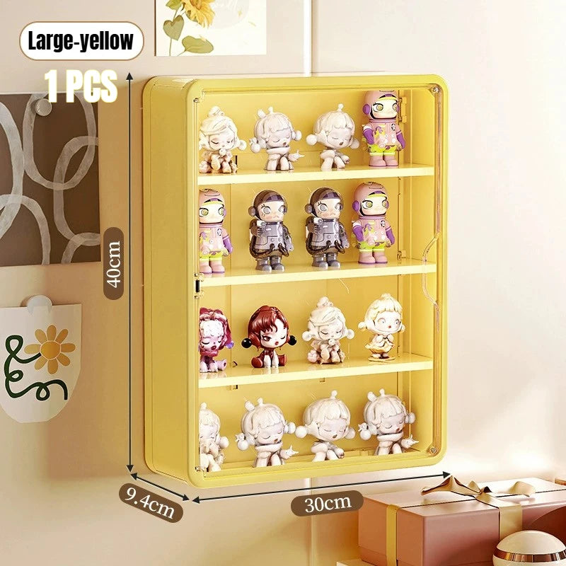 rangement mural moderne figurines blind box blanc jaune violet treillis anti poussière