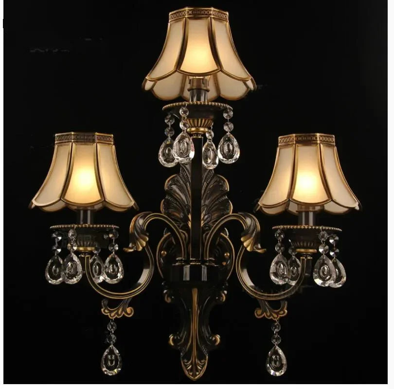 applique murale trois bras or baroque cristal chambre coucher interrupteur tactile ornements baroques