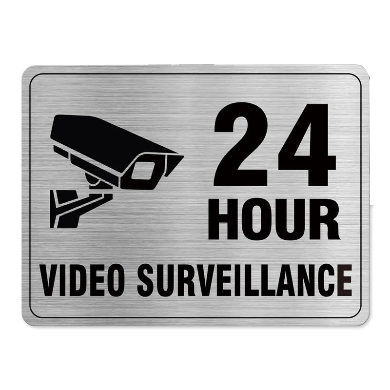Panneau surveillance vidéo argenté noir caméra 24h adhésif rectangle moderneintérieurextérieur