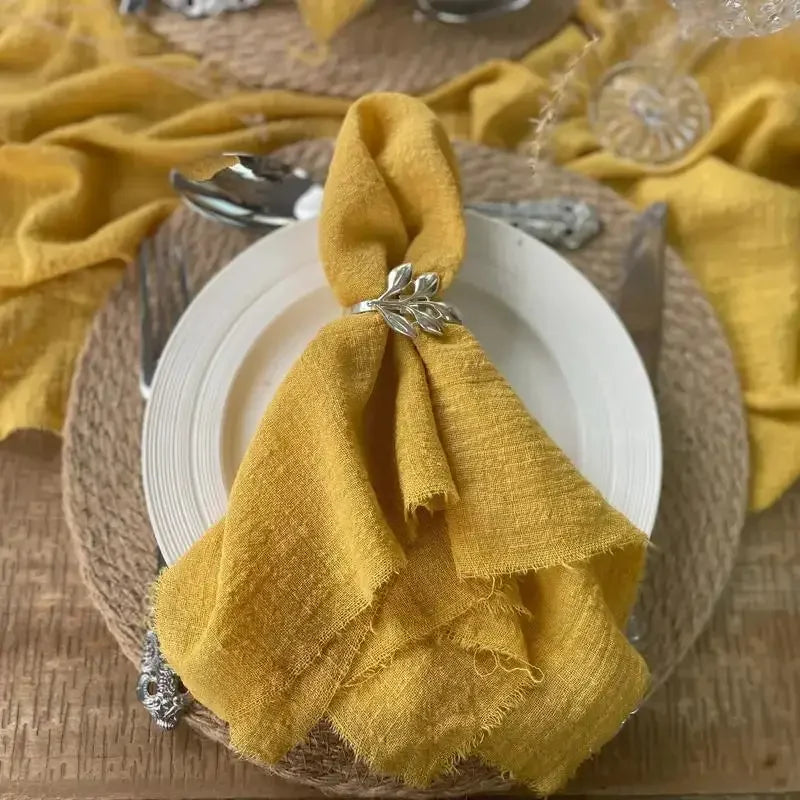 lot dix serviettes table coton beige clair franges rustiques mariage décoration chic maison
