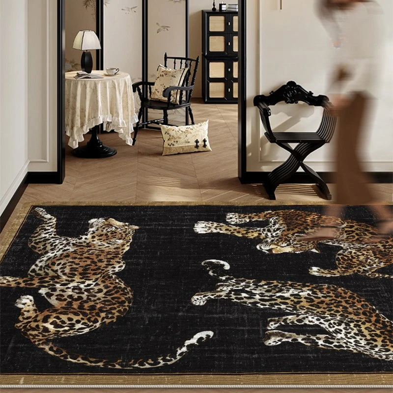 tapis léopard noir moderne tapisserie salon chambre pile désossée polyester PVC