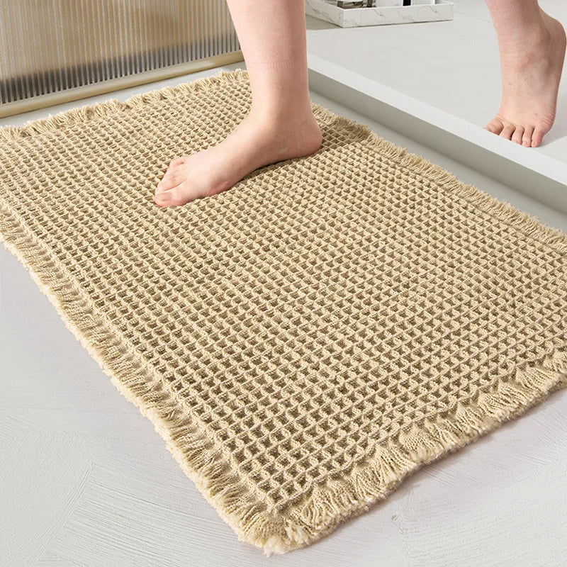 tapis bain anti dérapant microfibre gaufrée moderne beige gris absorbant entrée toilette