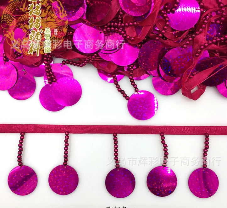 ruban decoratif sequins brillants fleurs artificielles bleu rouge noir or rose 10 yards opacite