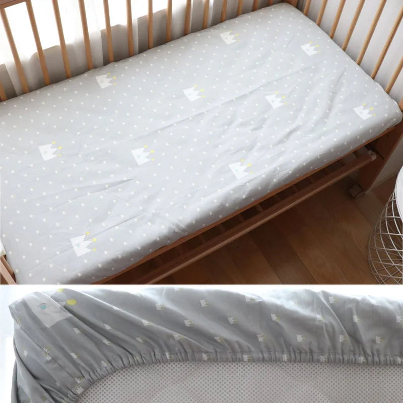 drap housse coton bébé 130x70cm dessins animés personnalisable moderne blanc beige bleuclair gris vert