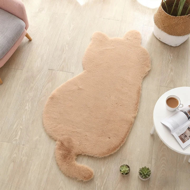 tapis pelucheux forme chat moderne beige blanc rose noir antidérapant douxintérieur chambre salon