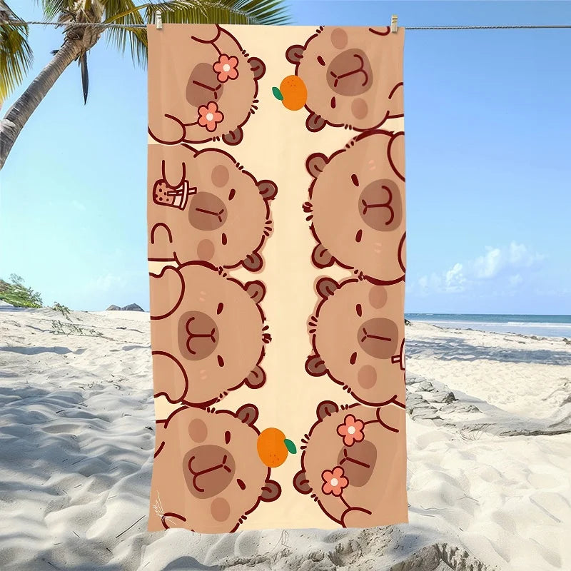 serviette plage dessins animés hamsters mignons rose bleu clair polyester absorption rapide dimensions variées