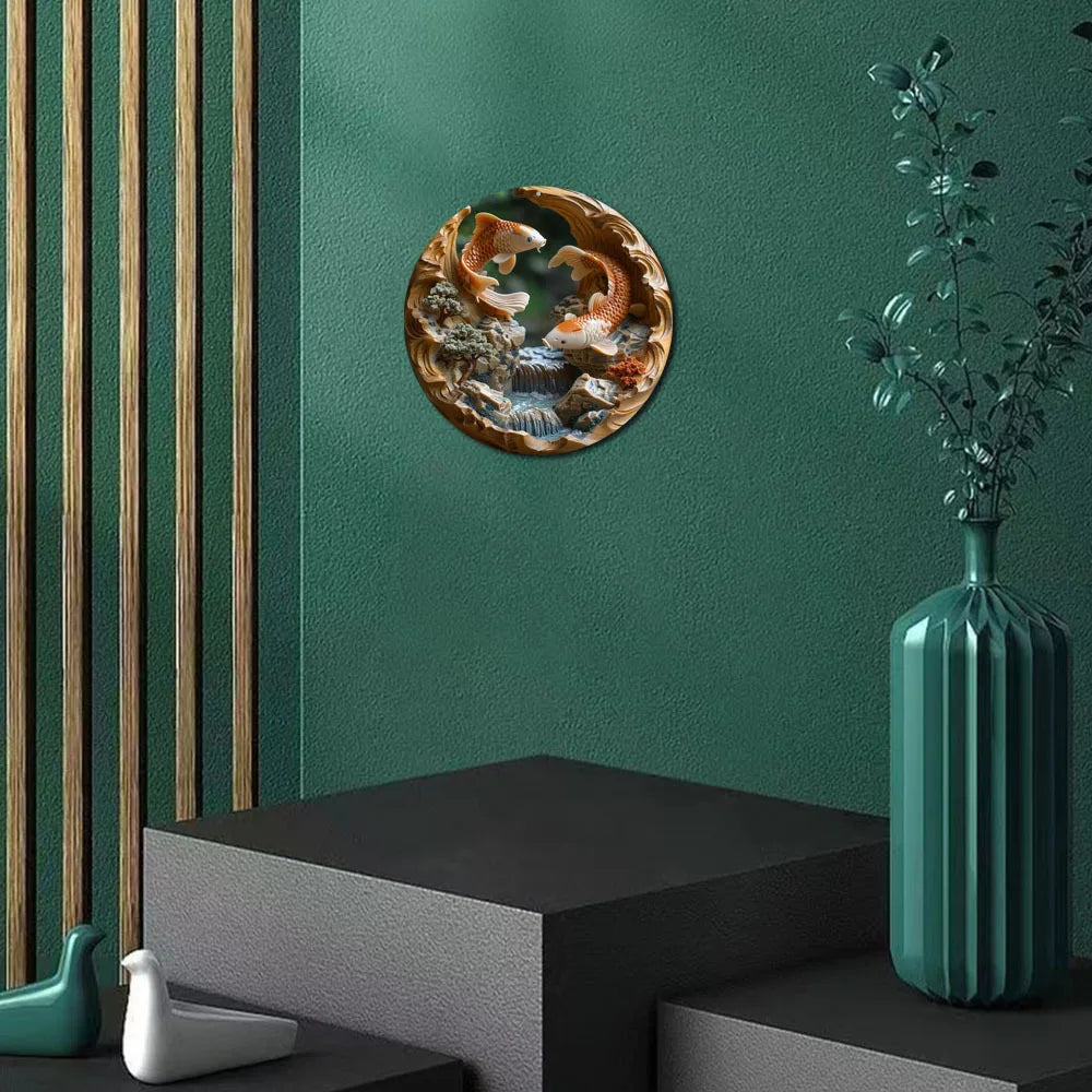 décoration murale koï poissons asiatique relief métal aluminium 20cm 30cm