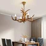 lustre vintage antlers marron clair salon rustique ampoules led murale cottage