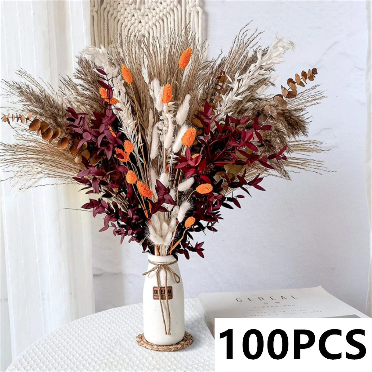 bouquet fleurs séchées naturel blanc beige rustique décoration maison anniversaire mariage
