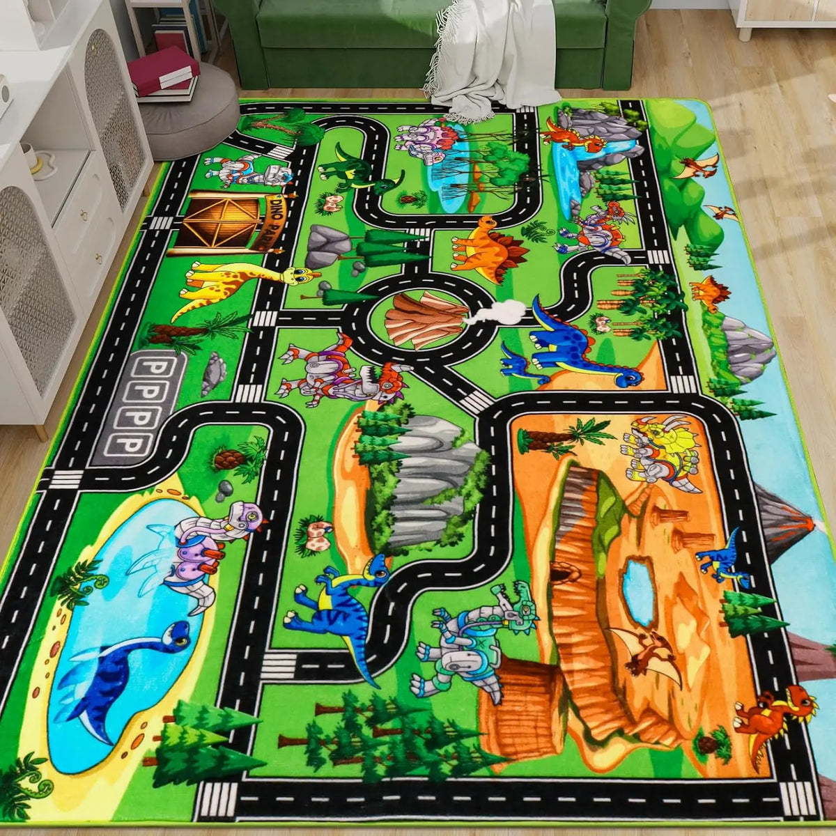 tapis moderne dinosaures routes bâtiments enfant salon décoration extérieur commercialisation polyester