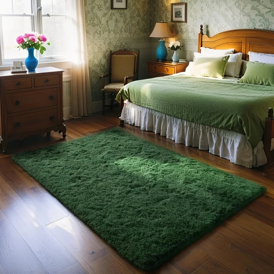 tapis moderne vert foncé doux fourré salon chambre balcon adhésif polyeste qualité spécialité moisture
