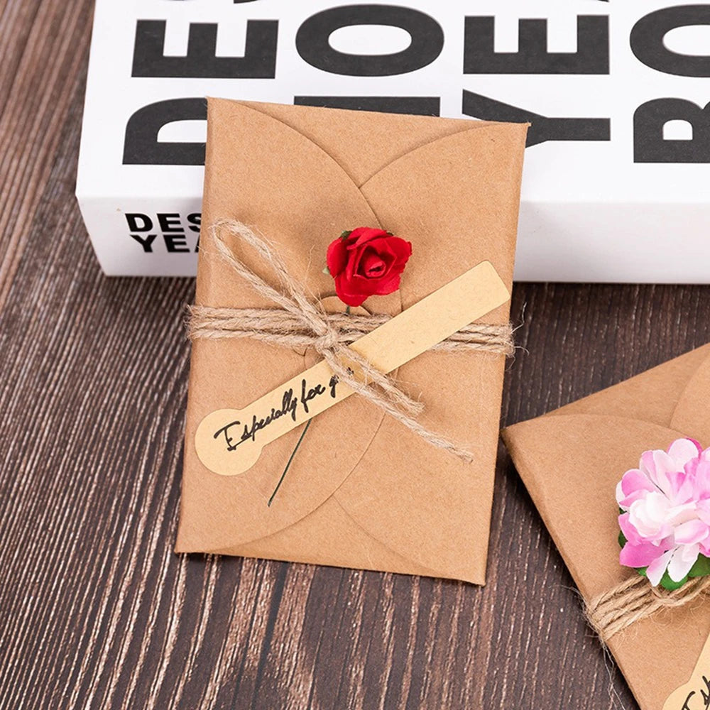 cartes voeux vintage enveloppes fleurs artificielles ruban jute anniversaire mariage noel retraite
