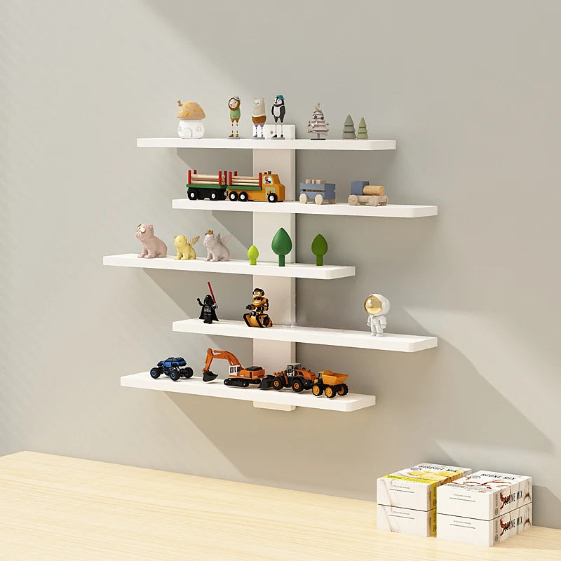 présentoir mural blanc réglable étagères horizontales figurines animaux personnages véhicules miniatures spatiale décoration maison
