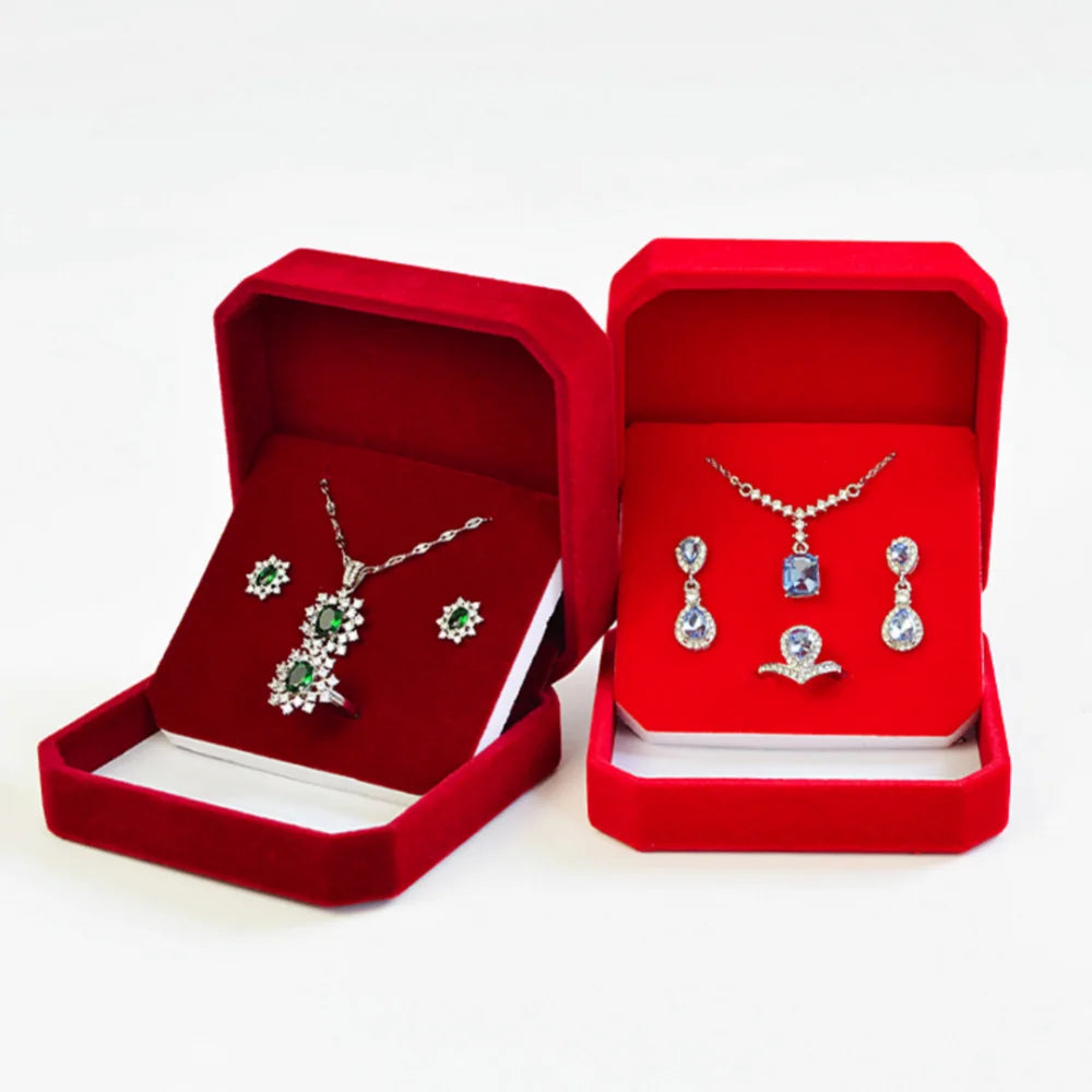 boîte bijoux velours rouge blanche grise classique portable rangement colliers boucles d'oreilles étui transport