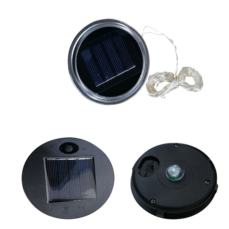 lampe solaire moderne 20 leds noire panneau solaire filament lumineux anneaux métalliques rechargeable extérieure
