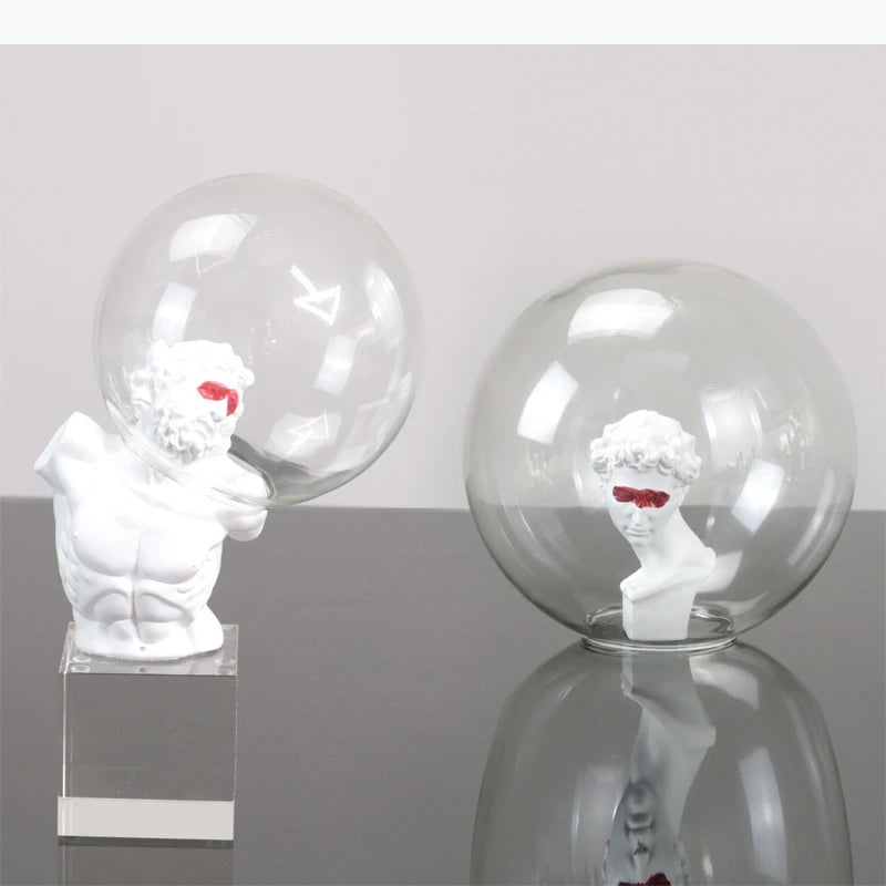 ornement sculpture homme buste globe verre contemporain blanc rouge grisDecorationArtFiguresOfficeItemModernDesignSculptureFigureDisplayItem