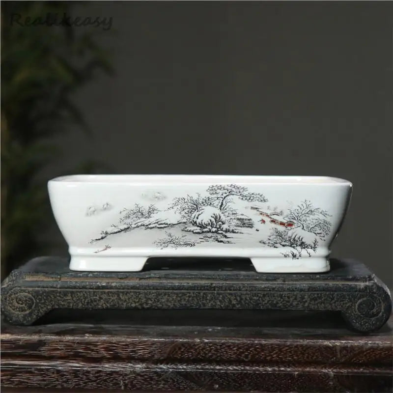 bacs plantes chinois paysage peint blanc opaque décoration intérieure pots fleurs