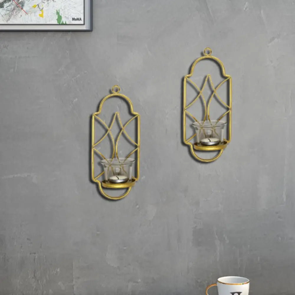 bougeoir mural moderne élégant noir or motif géométrique ajouré verre transparent bougie support verre