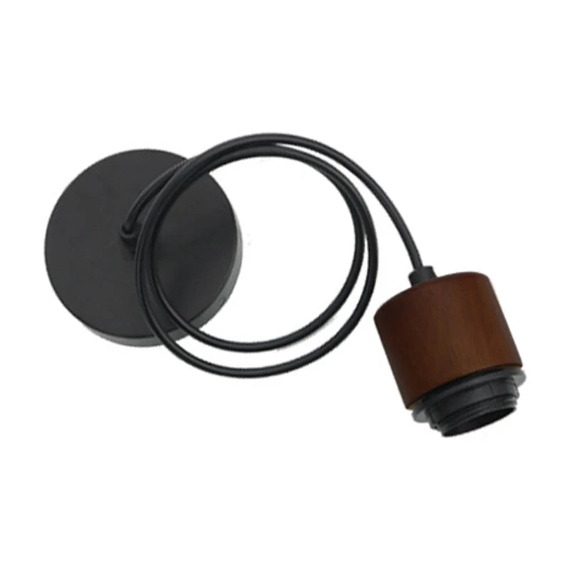 base câble suspendu lampe bois texture moderne douille E27 noir brun foncé