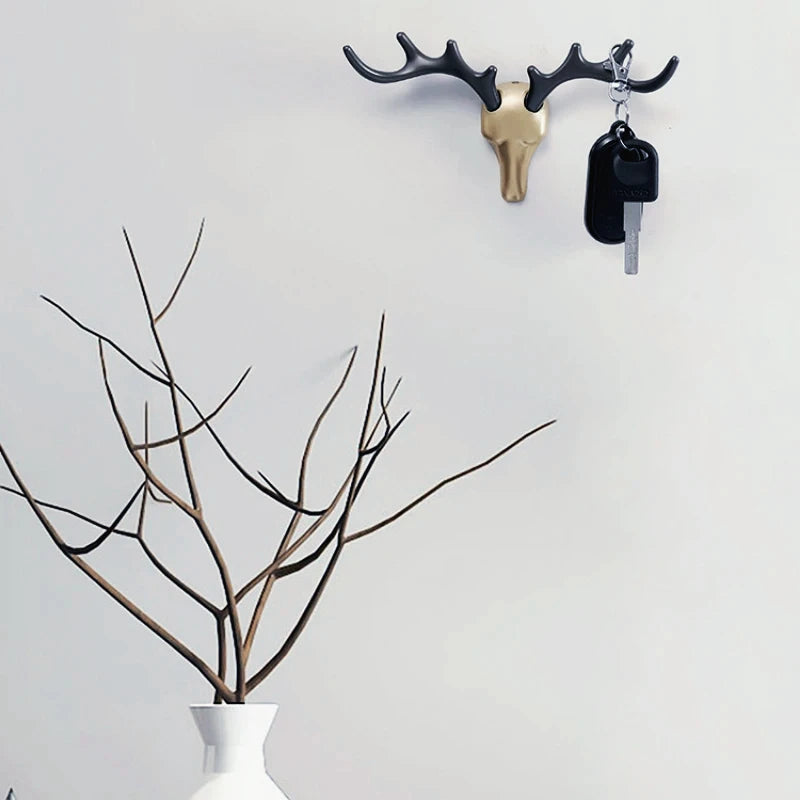 porte clefs mural bois cerf noir or crochet accroche murale