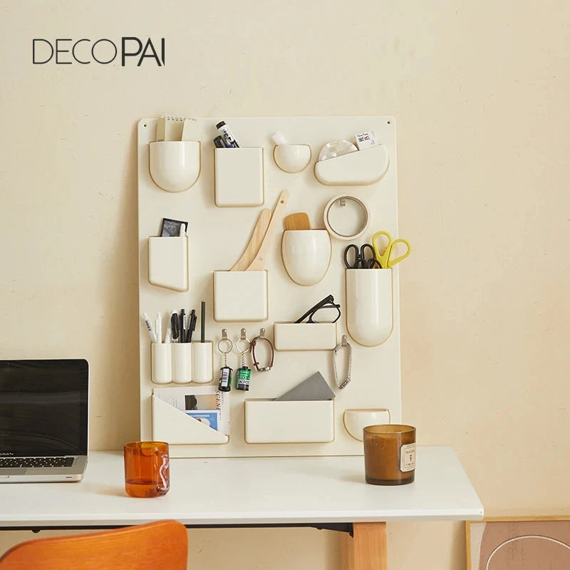 panneau rangement mural moderne beige clair 15 compartiments vis fixation boîtes outils chambre