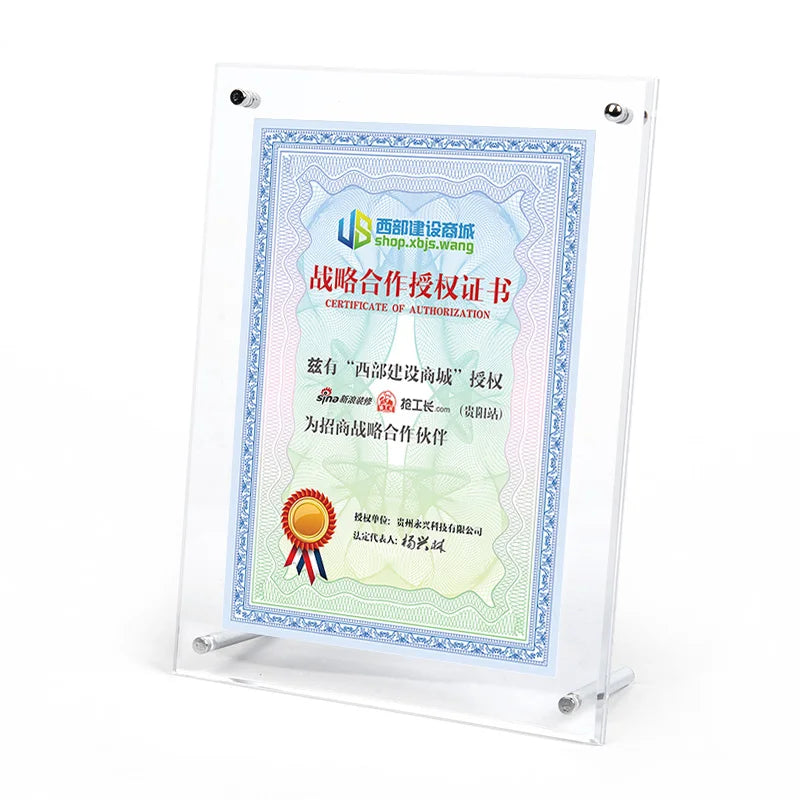 cadre transparent certificats motifs floraux clips classique ornementé affichage autoportant
