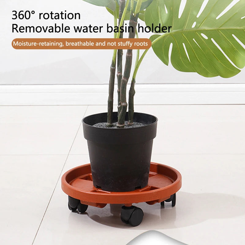 support roulettes pot fleurs orange moderne roues transparentes