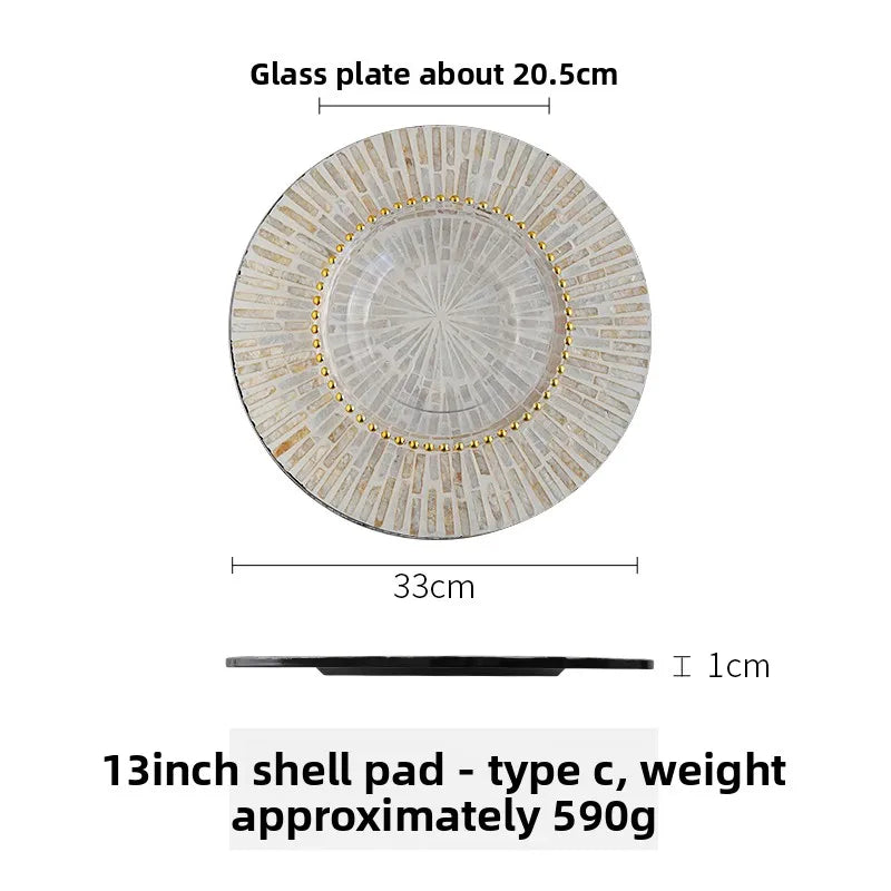 assiettes modernes élégantes mosaïque coquillages strass dorés blanc beige gris doré cuisine