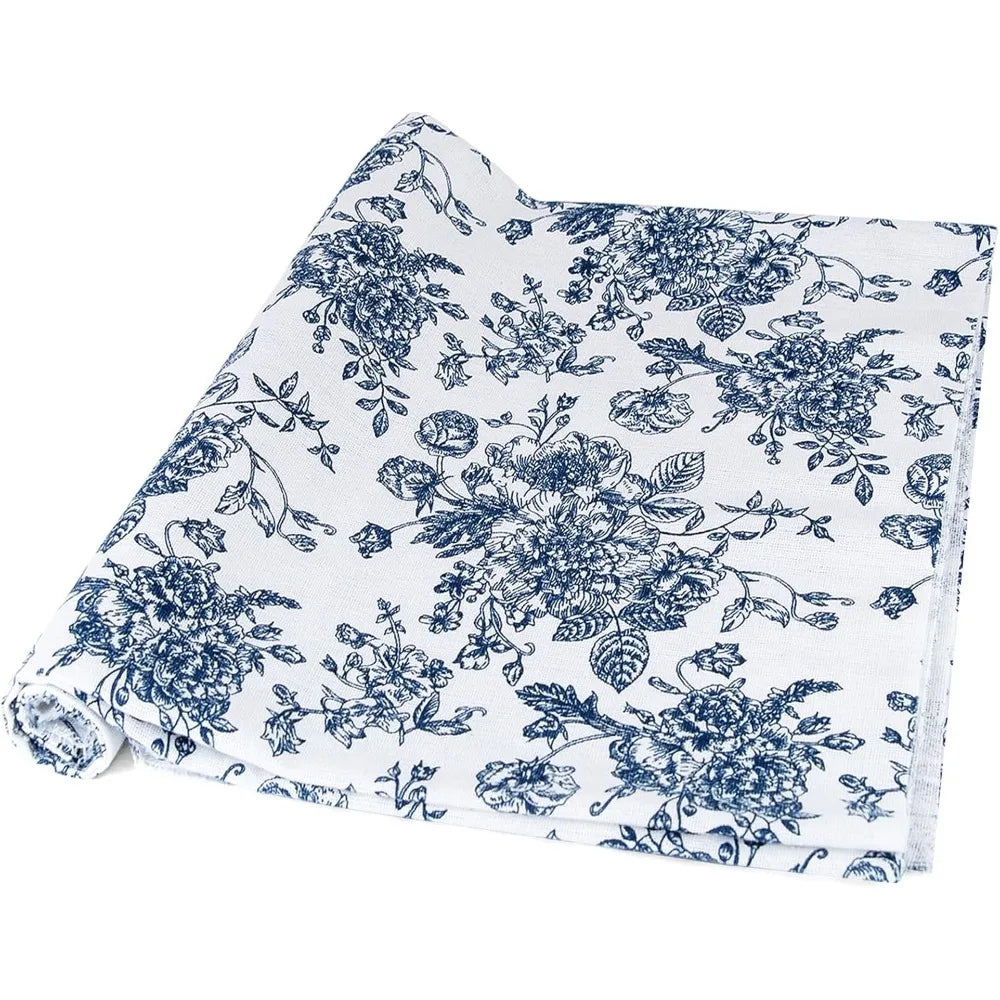 tissu toile jouy motifs floraux blanc bleu classique opale ameublement couturePATCHWORK