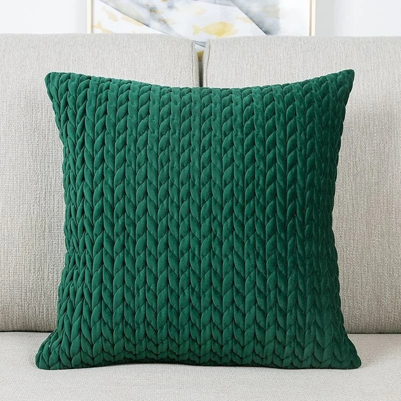 taies d'oreillers carrées polyester coton motif tissé relief modernes vert foncé gris rose pastel