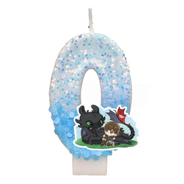 bougies chiffres dragon paillettes bleu clair nuit blanc décoration anniversaire gâteau événement thèmes