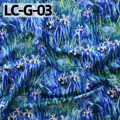 tissu imprimé coton biodegradable 145x50cm paysages fleurs abstrait impressionniste vert bleu rose