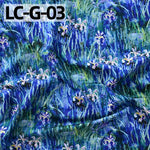 tissu imprimé coton biodegradable 145x50cm paysages fleurs abstrait impressionniste vert bleu rose