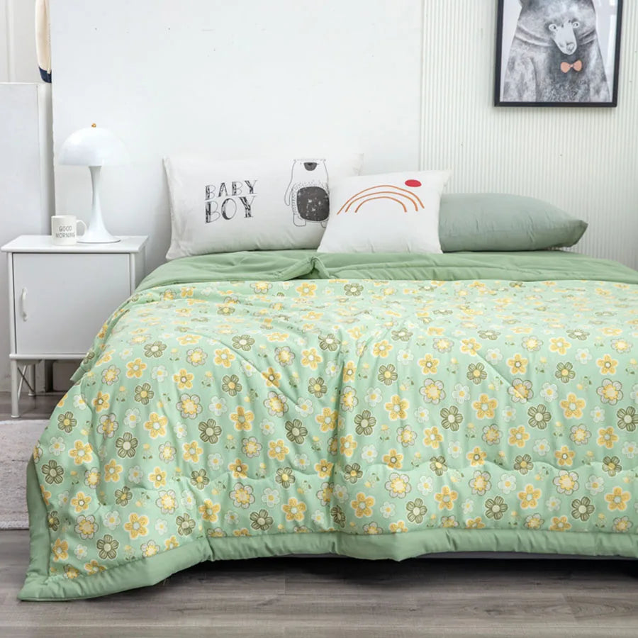 couverture été imprimée motif floral moderne 100 polyestère lavage facile verte adultes