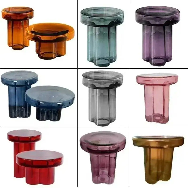 table d'appoint ronde moderne bois pierre couleur verte bleue transparente