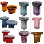 table d'appoint ronde moderne bois pierre couleur verte bleue transparente