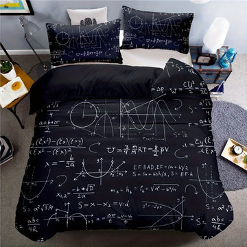 housse couette formules mathématiques taie d'oreiller ensemble literie moderne noires blanches chambre adolescente