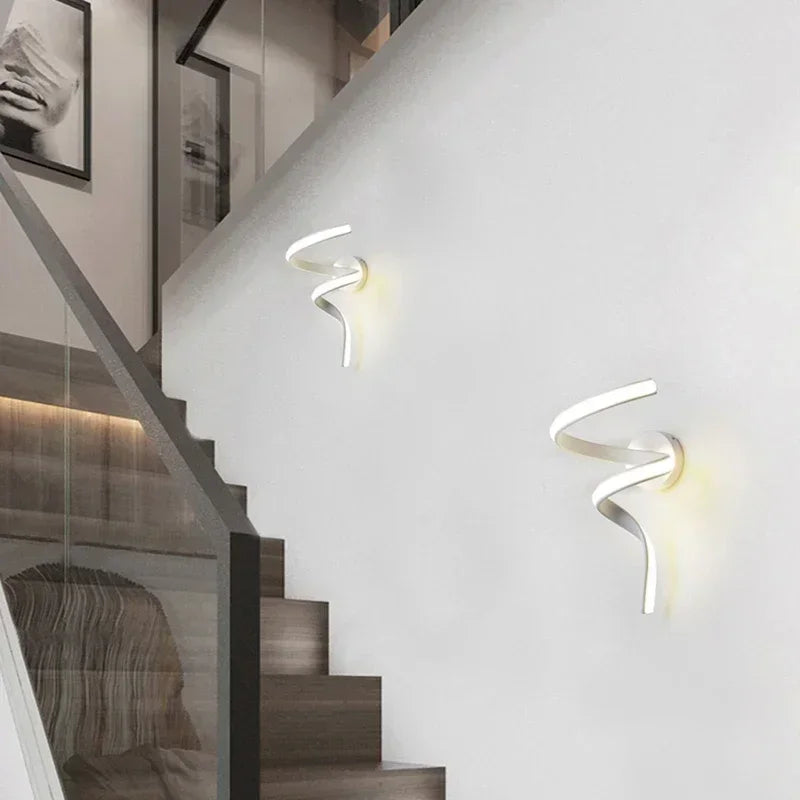 applique murale led moderne minimaliste blanc noir éclairage quotidien spirale abat jour translucide fixée