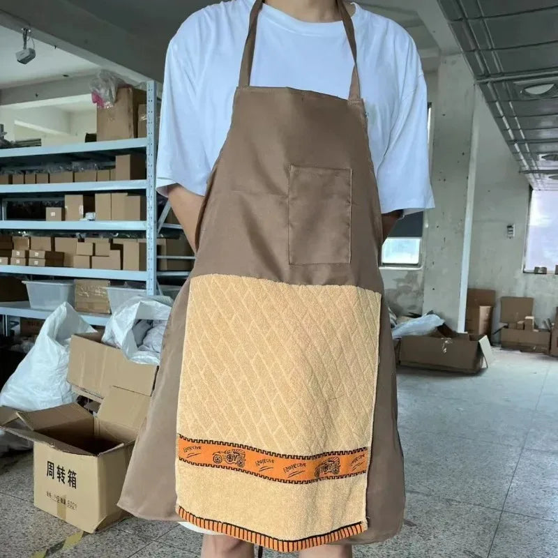 tablier cuisine marron clair poche surprise bordure décorative élastiques classique humoristique
