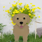 cache pot chien forme cartoon blanc beige marron noir rose vert détails visage plante