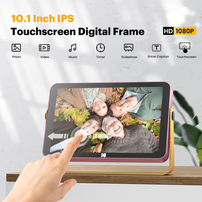 Cadre photo numérique 10 pouces WiFi écran tactile IPS rose sur table