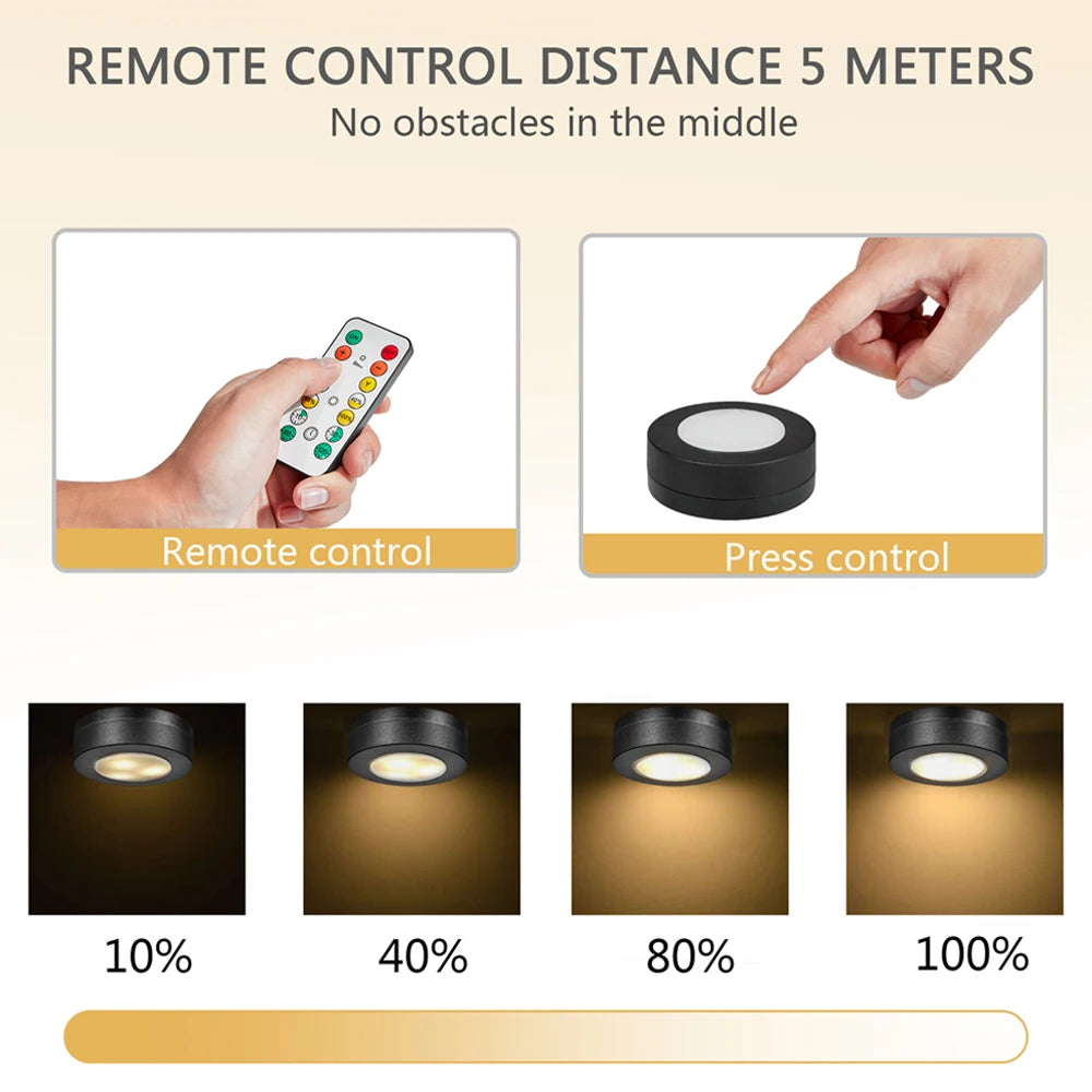 lampe led ronde noir blanche télécommande éclairage nuit chambre placard rechargeable batterie sèche moderne