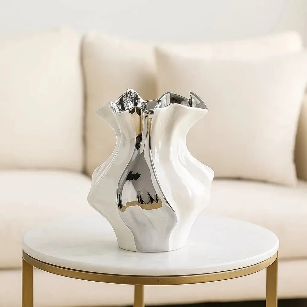 vase decoratif moderne porcelaine blanc ondulé texturé salon chambre coucher