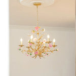 lustre suspendu led rose céramique fleurs cristaux classique interrupteur tactile chambre salon