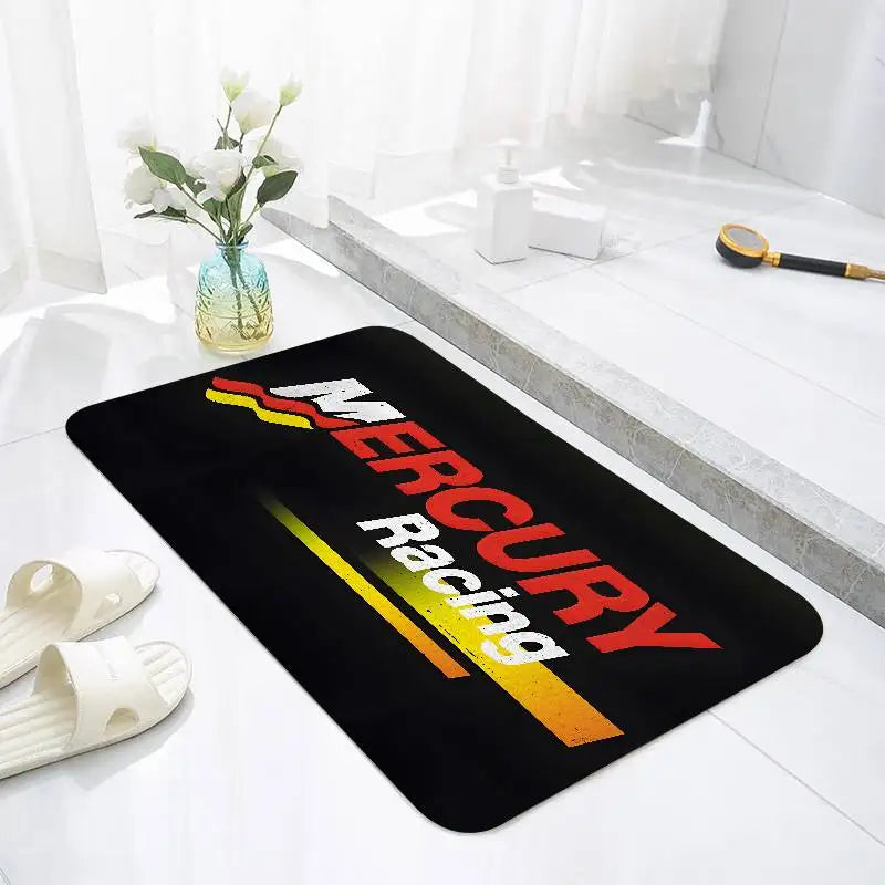 tapis anti dérapant moderne logo mercury racing noir jaune salon salle bain entrée 100x150cm