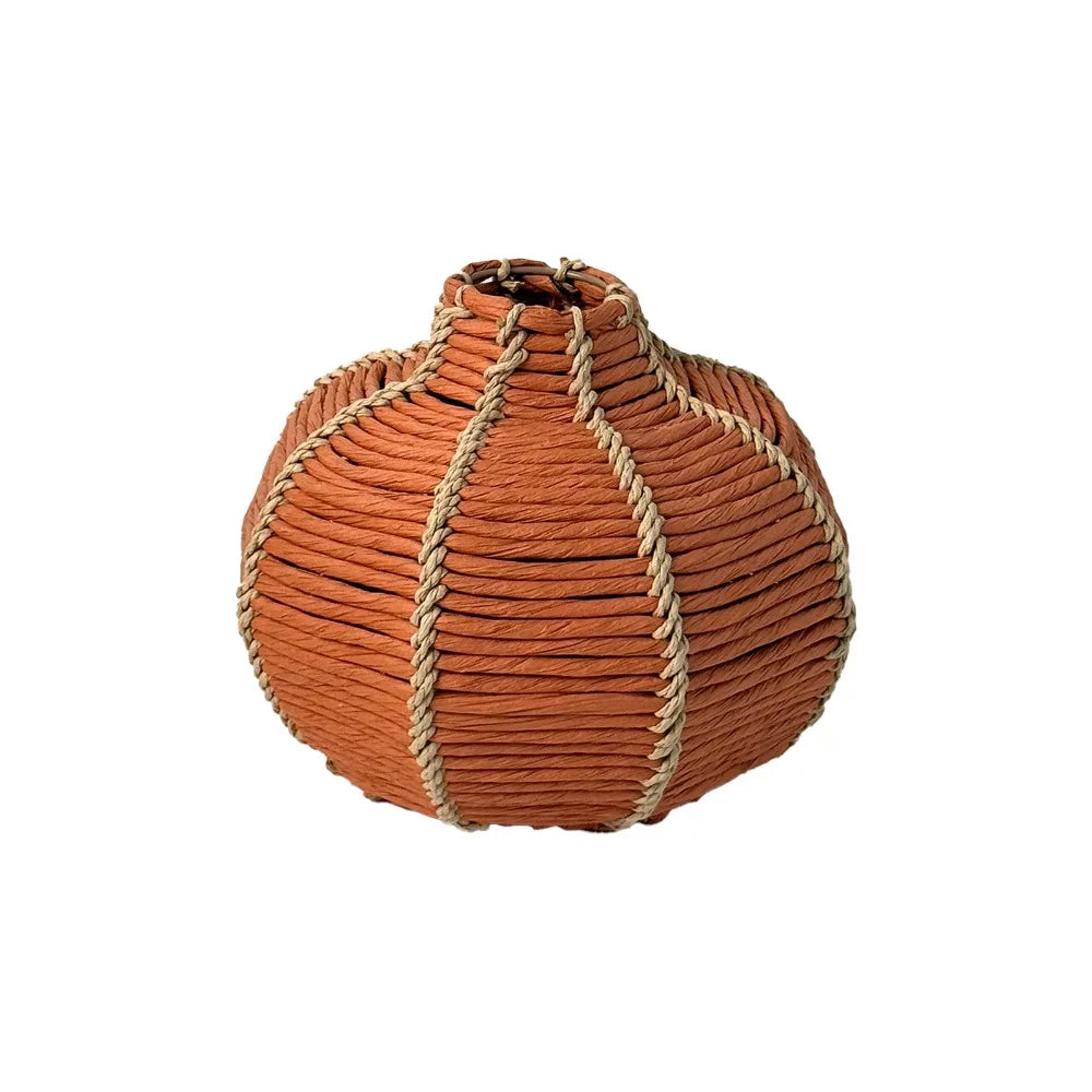 vase tissé rustique vert orange marron clair artisanal fleurs décoration maison