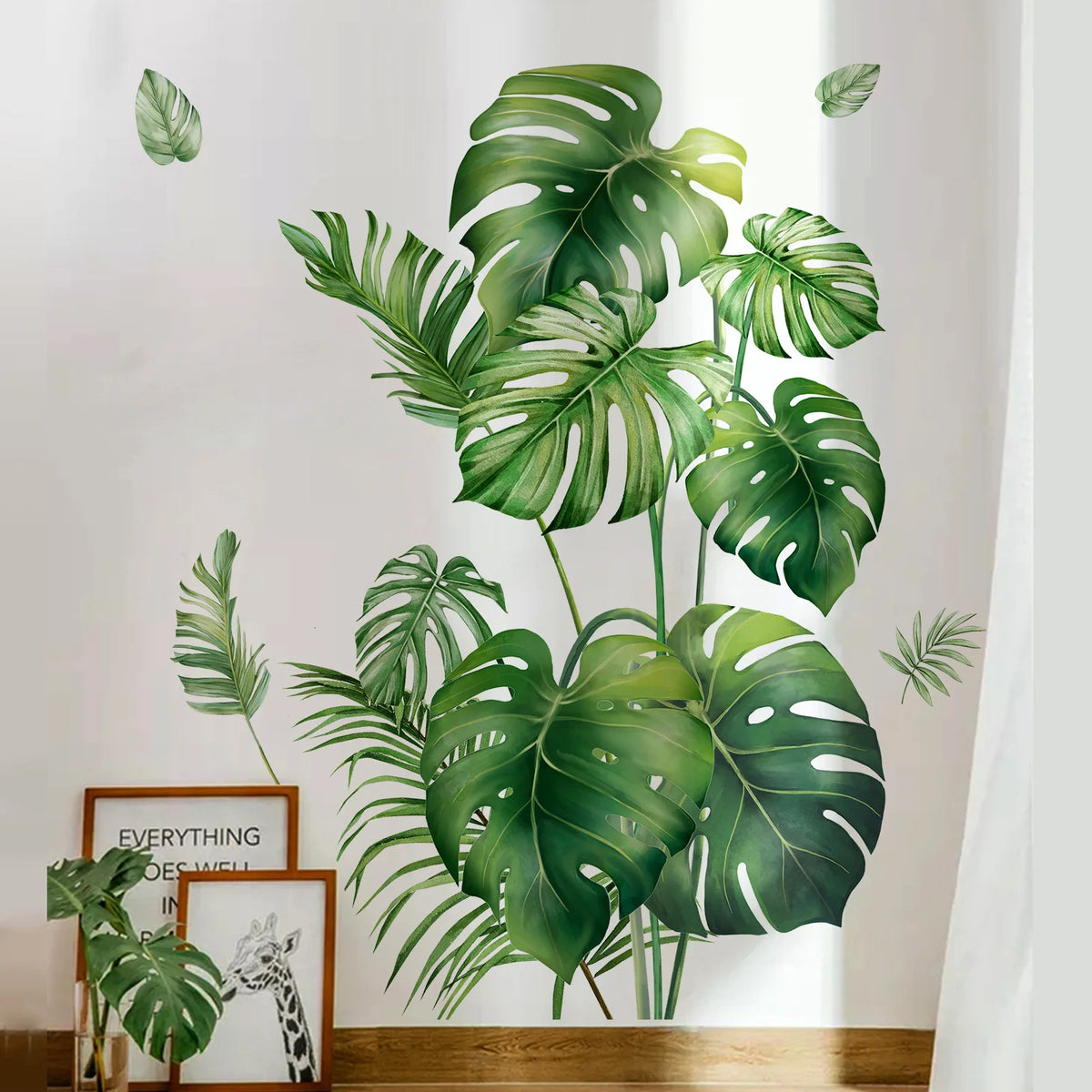 sticker mural moderne feuilles tropicales grandes tailles décoration maison autocollant vert blanc 3d removable
